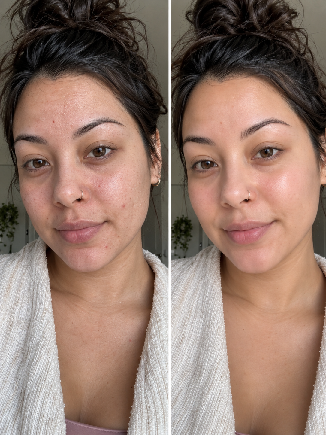 UGC-style before and after comparison with more glow and hydration