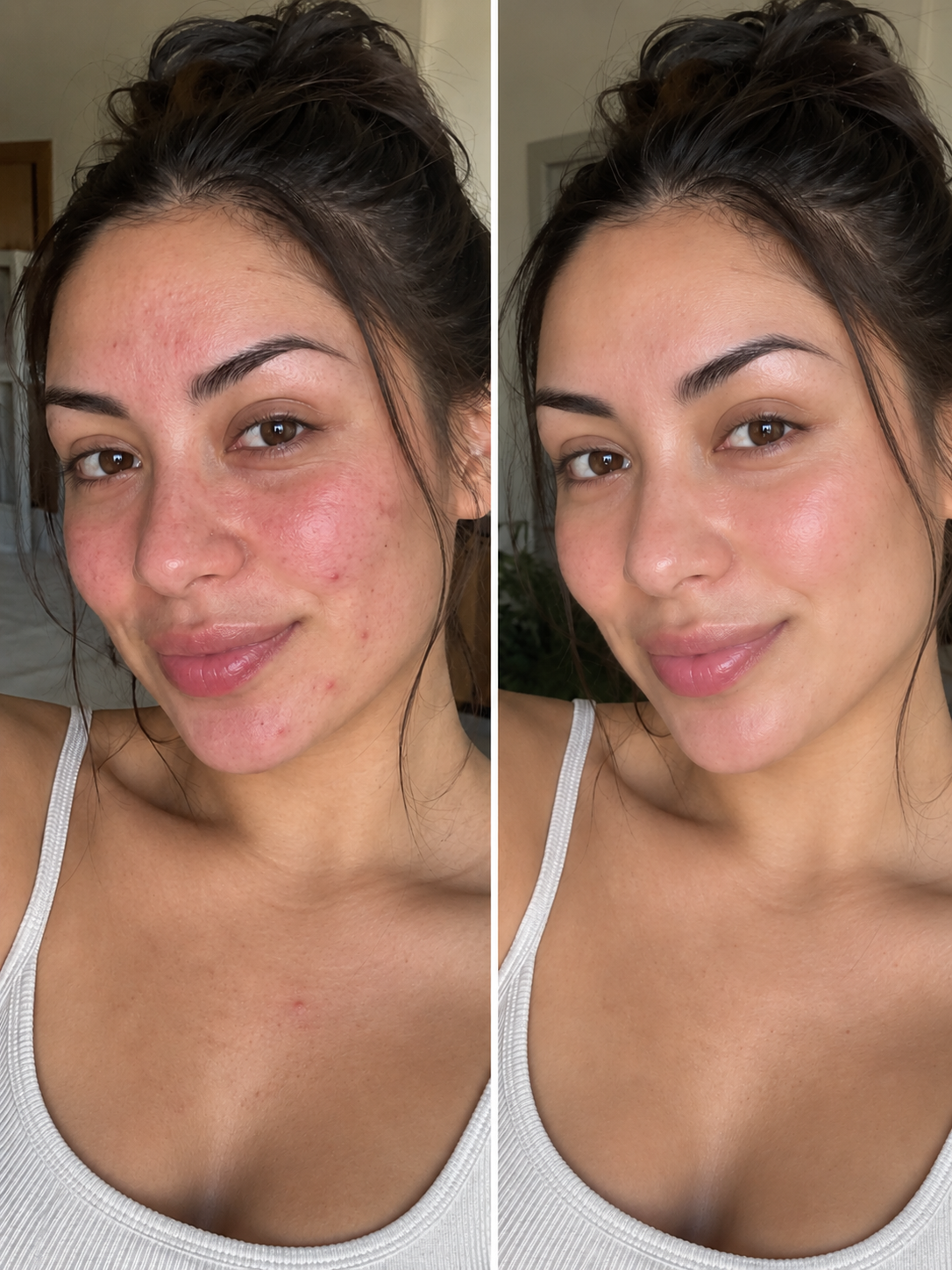 Selfie comparison showing a more radiant complexion after a simple routine